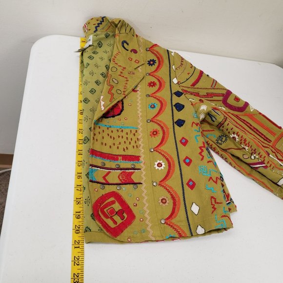 Chicos Womens Colorful Bohemian Embroidery Studded Blazer Jacket Size M Metallic - Picture 5 of 7